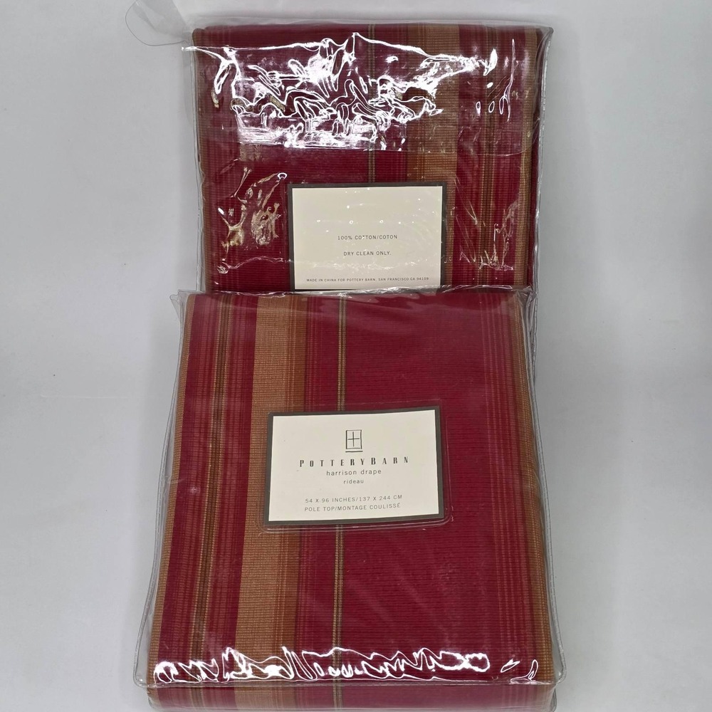 Pottery Barn Harrison Drape Red Gold Striped 100% Cotton 54x96 Set of 2 New - Picture 7 of 10